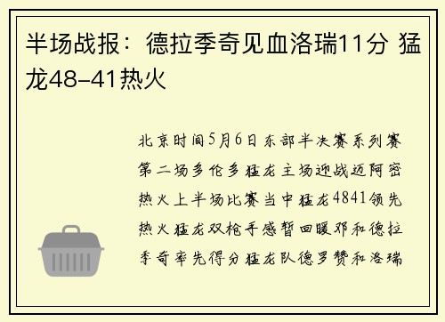 半场战报：德拉季奇见血洛瑞11分 猛龙48-41热火