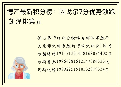 德乙最新积分榜:因戈尔7分优势领跑 凯泽排第五